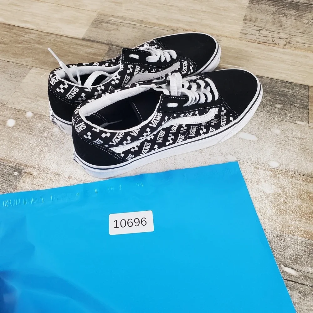 Vans Old Skool Shoes Mens 9 / Womens 10.5 Running Black Logo Repeat Lace Up